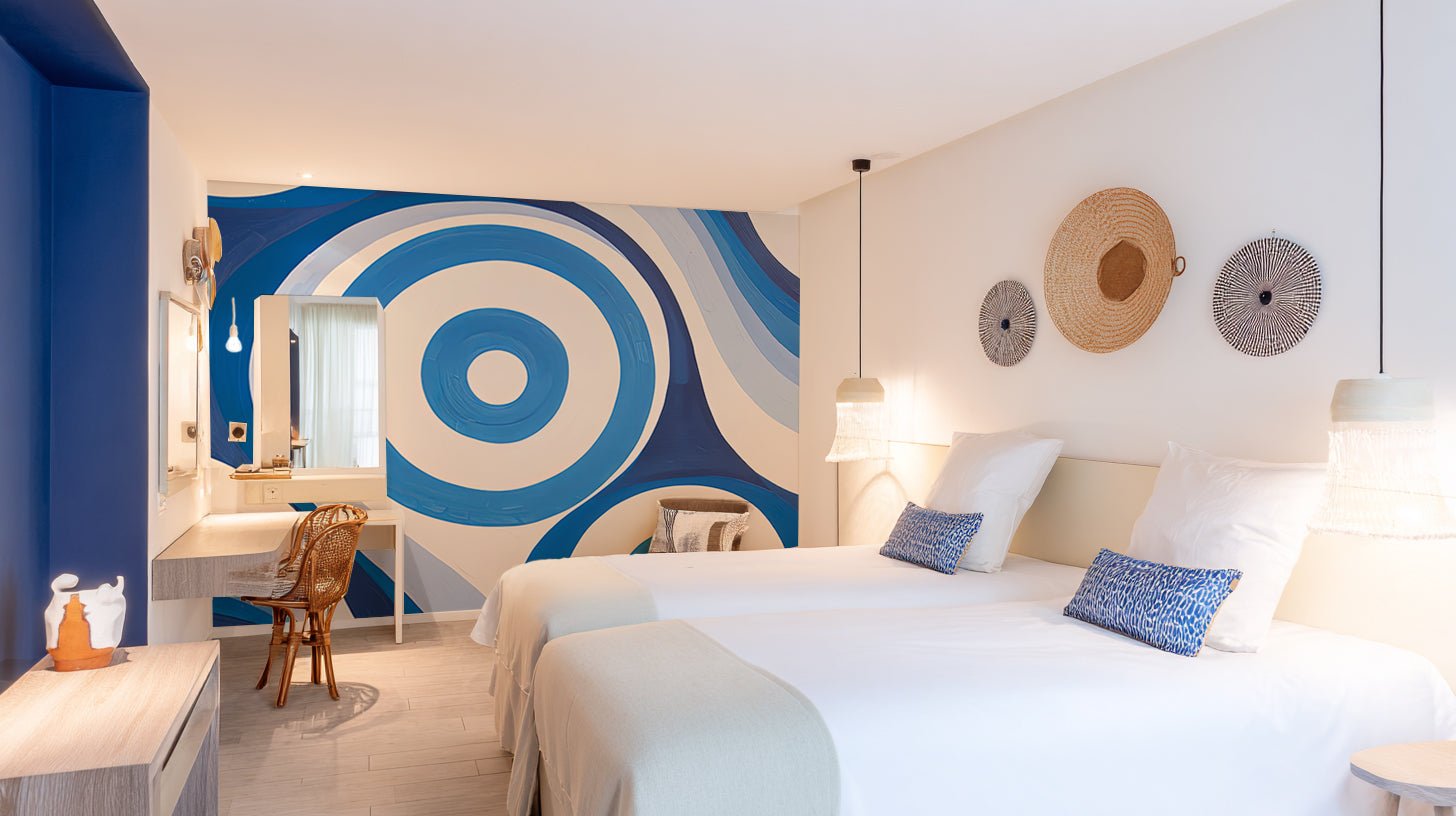 Tourbillons d’Azur : Harmonie en Bleu et Blanc - Illulart: Papier peint panoramique