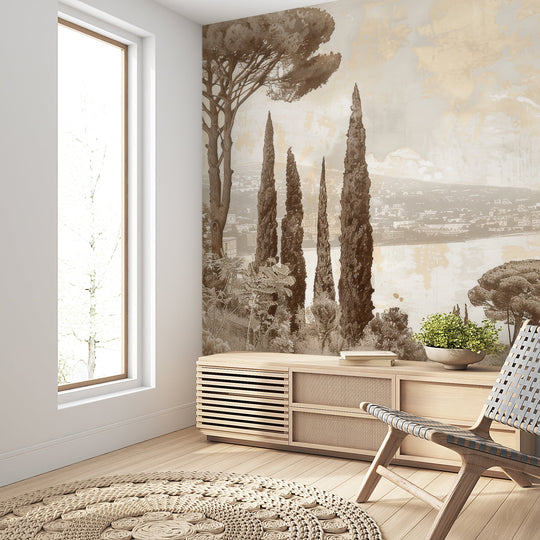 Tradition des Cyprès: Élégance Murale Panoramique Vintage - Illulart: Papier peint panoramique