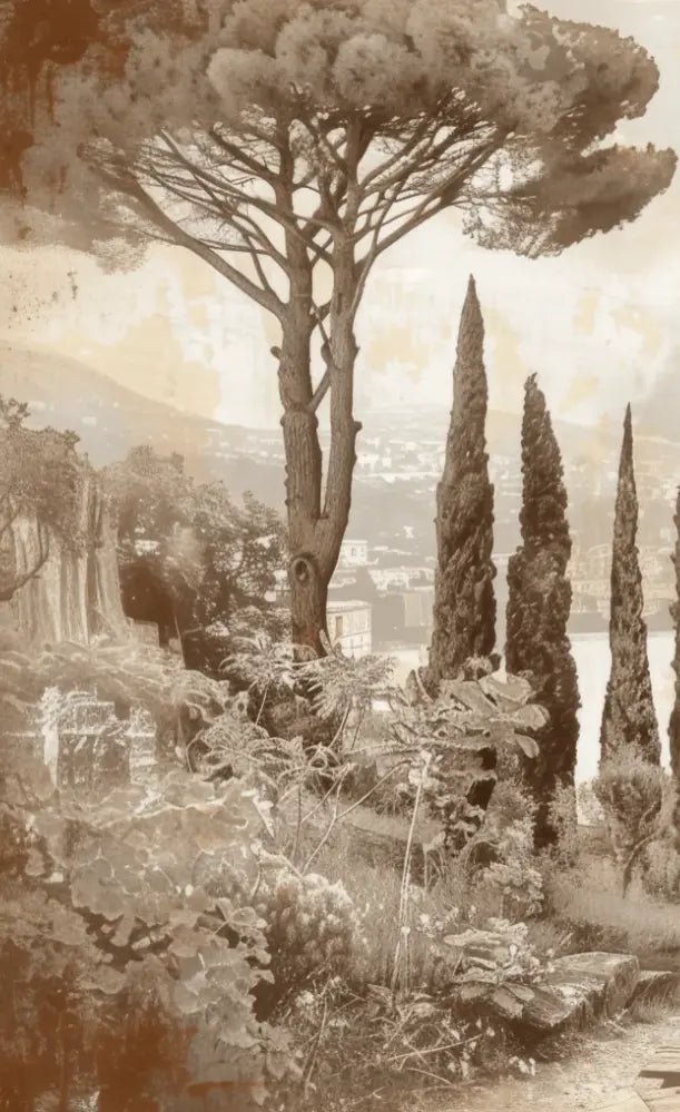 Tradition des Cyprès: Élégance Murale Panoramique Vintage - Illulart: Papier peint panoramique