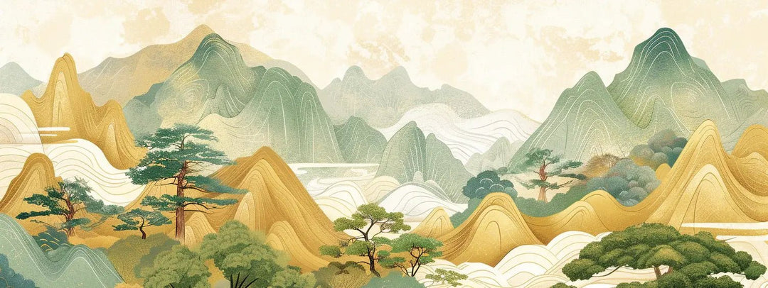 Tranquillité d'Asie : Panorama Mural de Collines Enchantées - Illulart: Papier peint panoramique