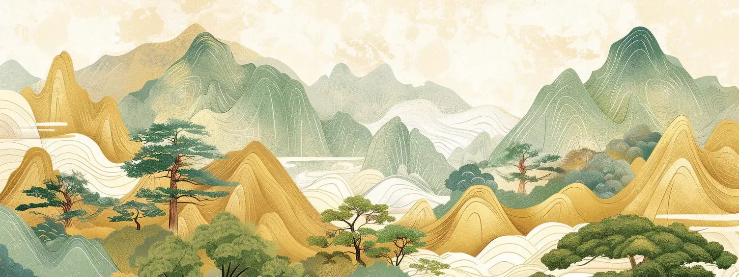 Tranquillité d'Asie : Panorama Mural de Collines Enchantées - Illulart: Papier peint panoramique