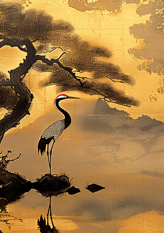 Tranquillité Éternelle : Papier Peint Panoramique Inspiré de l'Art Japonais - Illulart: Papier peint panoramique