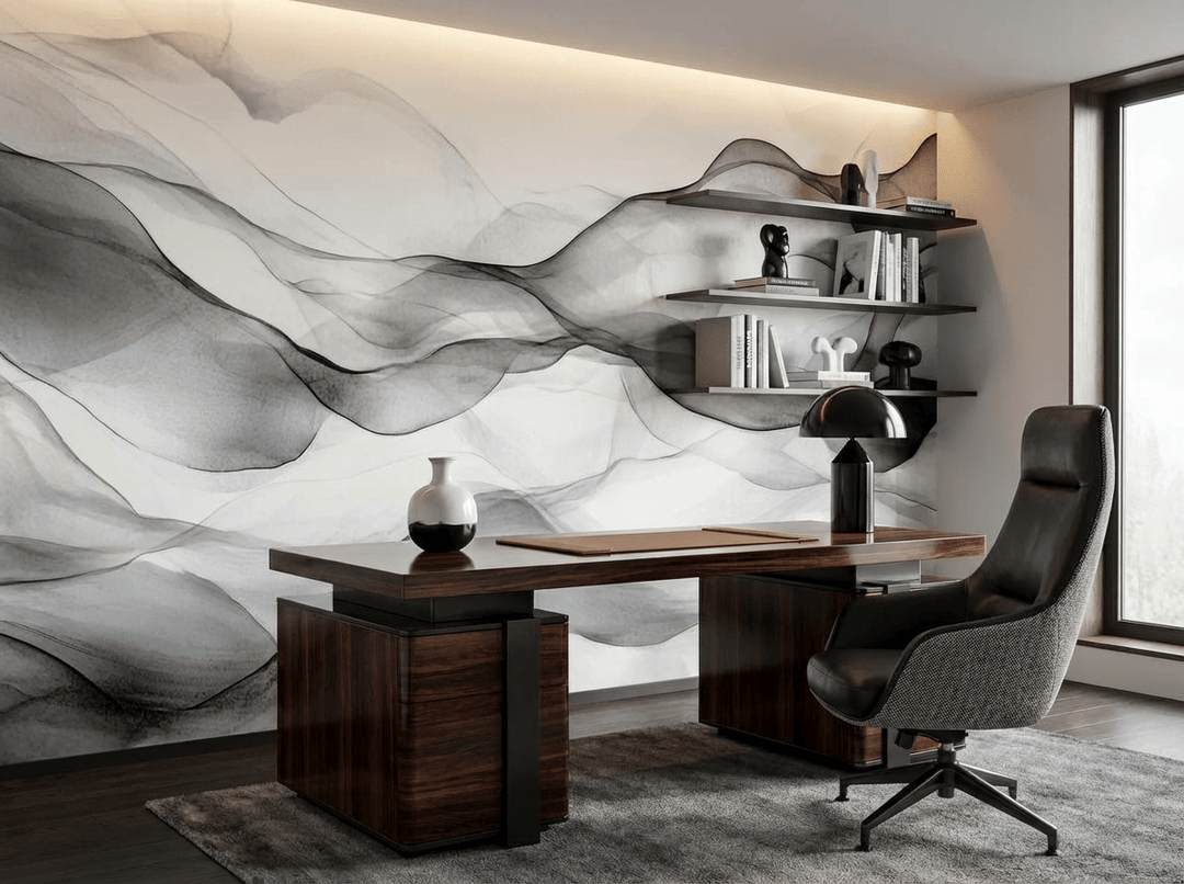 Vagues abstraites en noir et blanc - Illulart: Papier peint panoramique