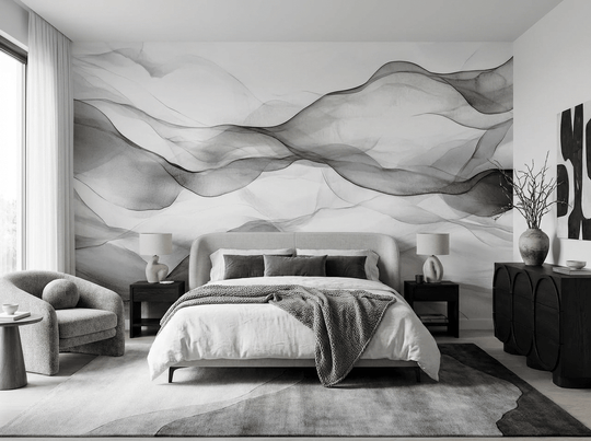 Vagues abstraites en noir et blanc - Illulart: Papier peint panoramique