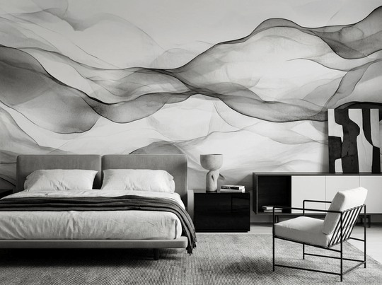 Vagues abstraites en noir et blanc - Illulart: Papier peint panoramique