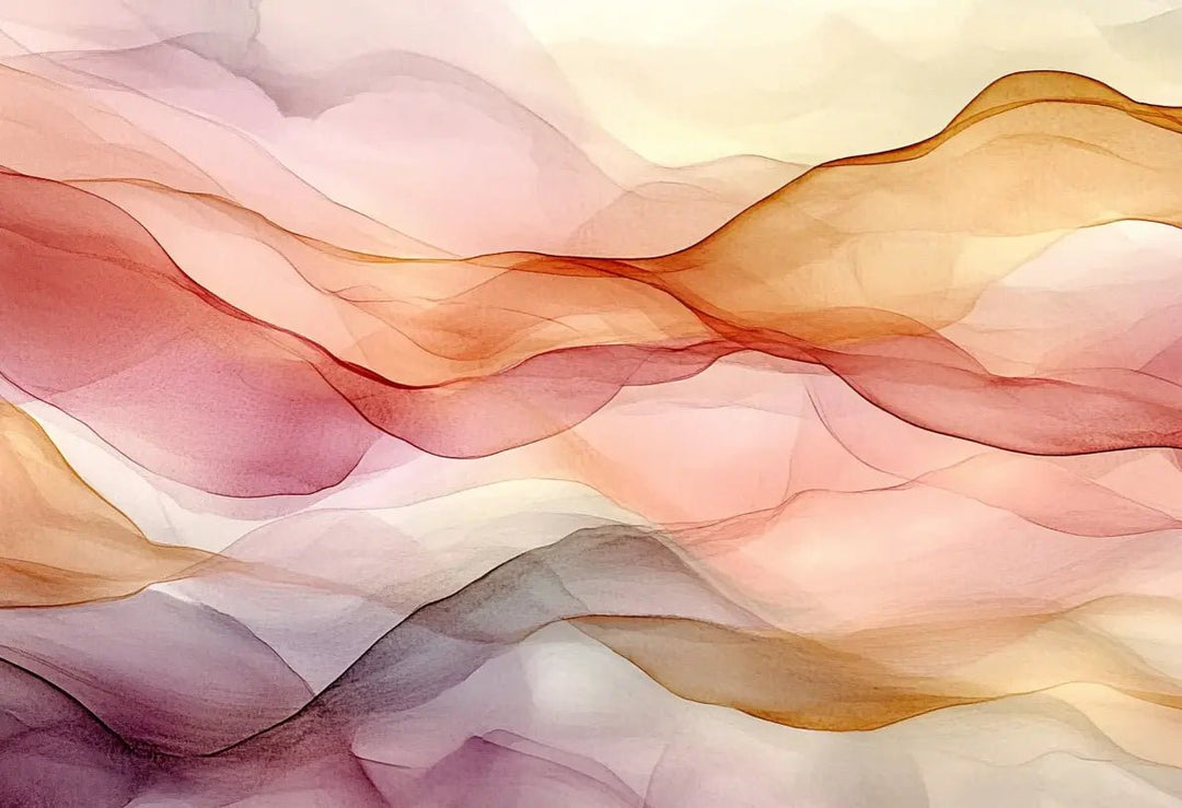 Vagues Lumineuses : Papier Peint Abstrait en Teintes Chaudes - Illulart: Papier peint panoramique