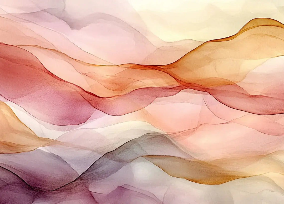 Vagues Lumineuses : Papier Peint Abstrait en Teintes Chaudes - Illulart: Papier peint panoramique