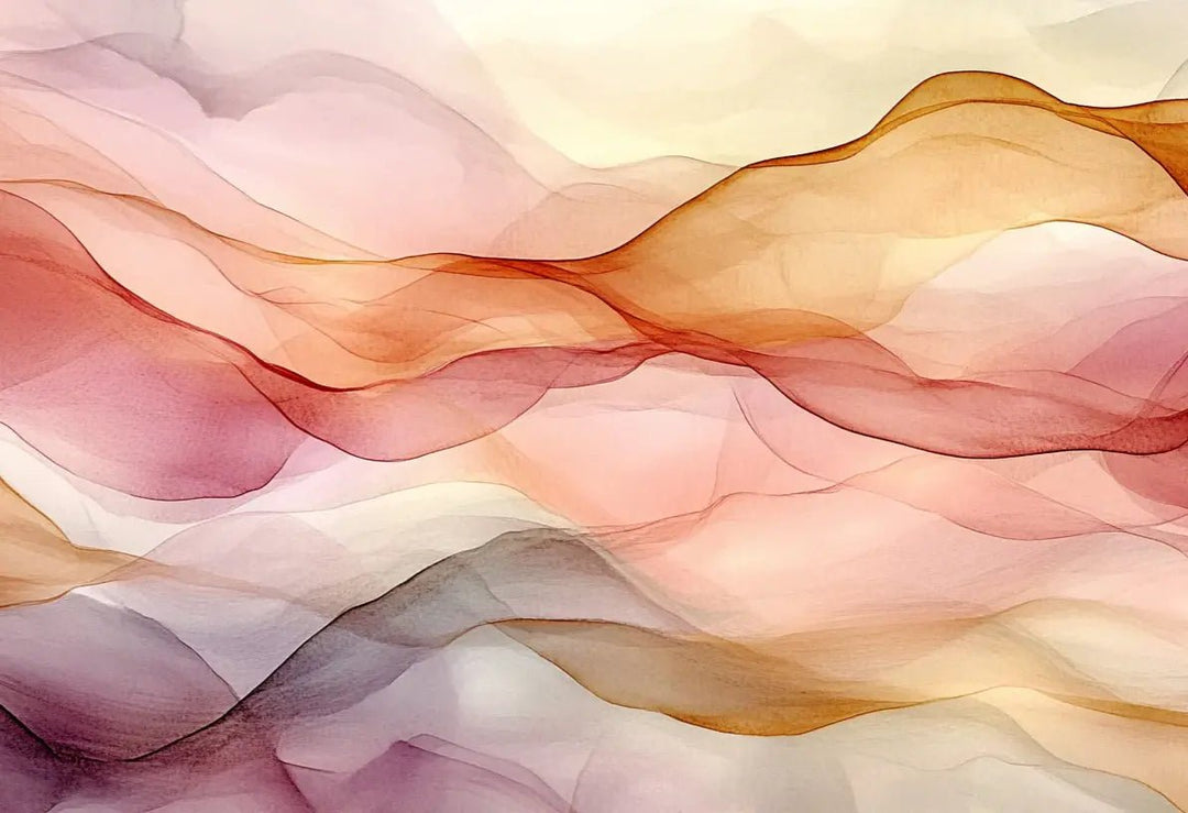 Vagues Lumineuses : Papier Peint Abstrait en Teintes Chaudes - Illulart: Papier peint panoramique