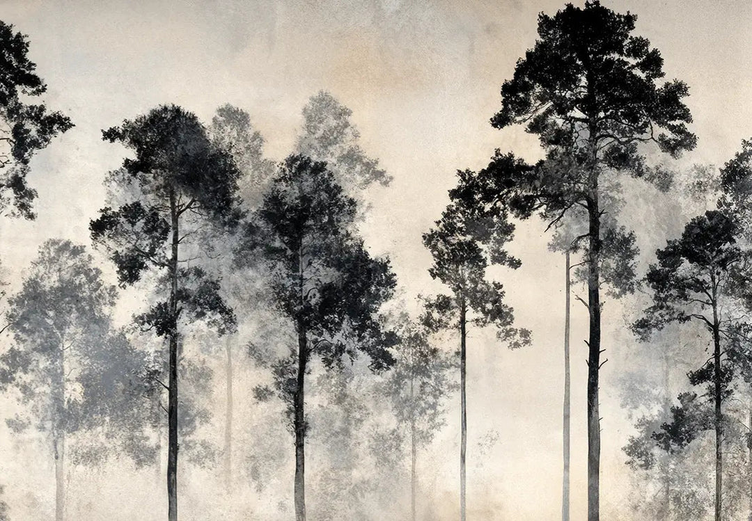 Voyage au cœur des pins – Papier peint panoramique forêt brumeuse - Illulart: Papier peint panoramique