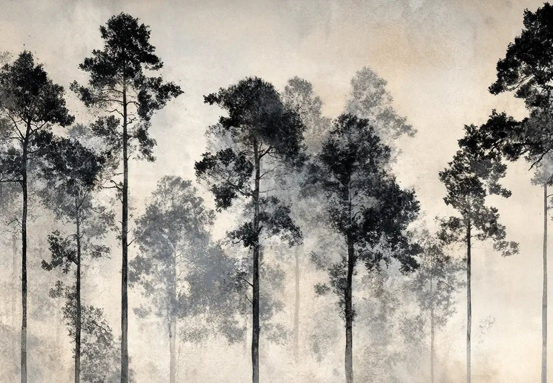 Voyage au cœur des pins – Papier peint panoramique forêt brumeuse - Illulart: Papier peint panoramique