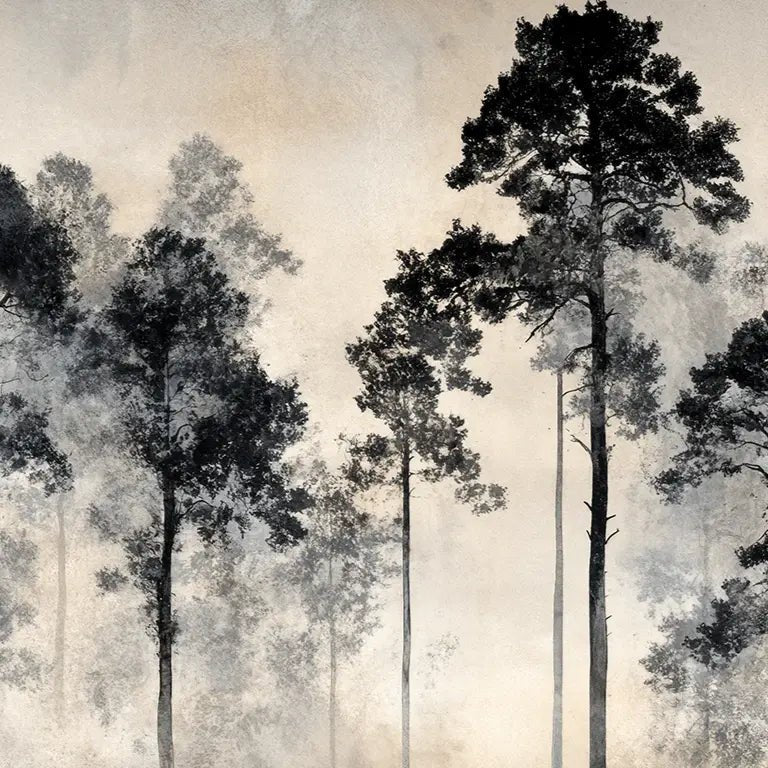 Voyage au cœur des pins – Papier peint panoramique forêt brumeuse - Illulart: Papier peint panoramique