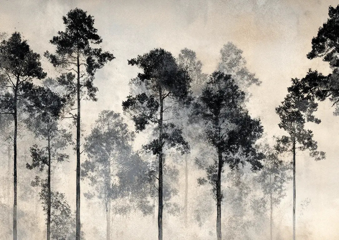 Voyage au cœur des pins – Papier peint panoramique forêt brumeuse - Illulart: Papier peint panoramique