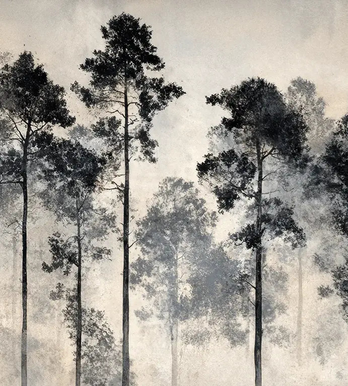 Voyage au cœur des pins – Papier peint panoramique forêt brumeuse - Illulart: Papier peint panoramique
