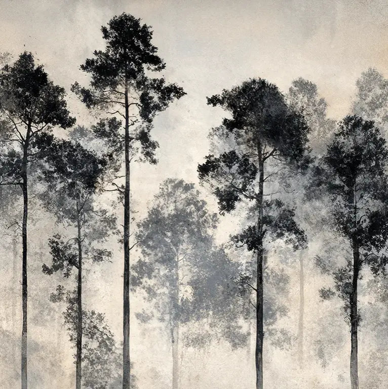 Voyage au cœur des pins – Papier peint panoramique forêt brumeuse - Illulart: Papier peint panoramique