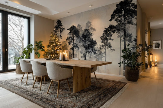 Voyage au cœur des pins – Papier peint panoramique forêt brumeuse - Illulart: Papier peint panoramique