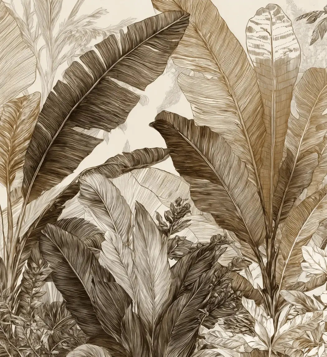 Voyage en jungle vintage - Papier peint botanique au charme rétro - Illulart: Papier peint panoramique