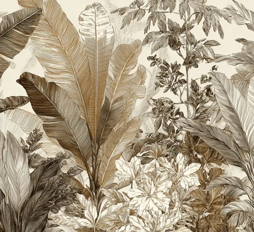 Voyage en jungle vintage - Papier peint botanique au charme rétro - Illulart: Papier peint panoramique