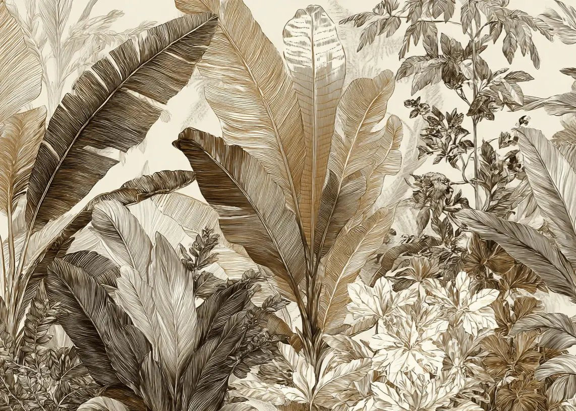 Voyage en jungle vintage - Papier peint botanique au charme rétro - Illulart: Papier peint panoramique
