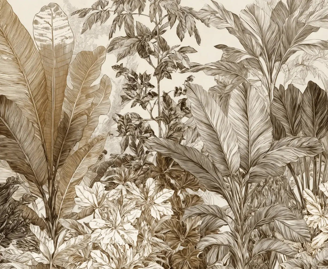 Voyage en jungle vintage - Papier peint botanique au charme rétro - Illulart: Papier peint panoramique