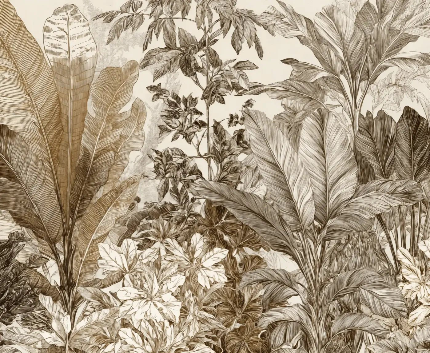 Voyage en jungle vintage - Papier peint botanique au charme rétro - Illulart: Papier peint panoramique