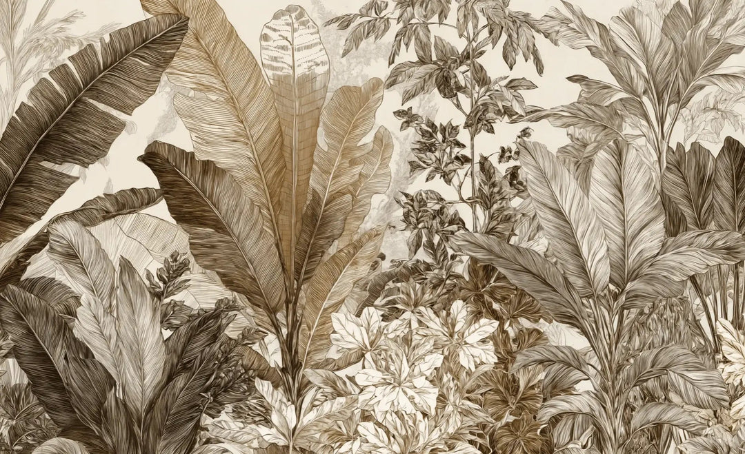 Voyage en jungle vintage - Papier peint botanique au charme rétro - Illulart: Papier peint panoramique