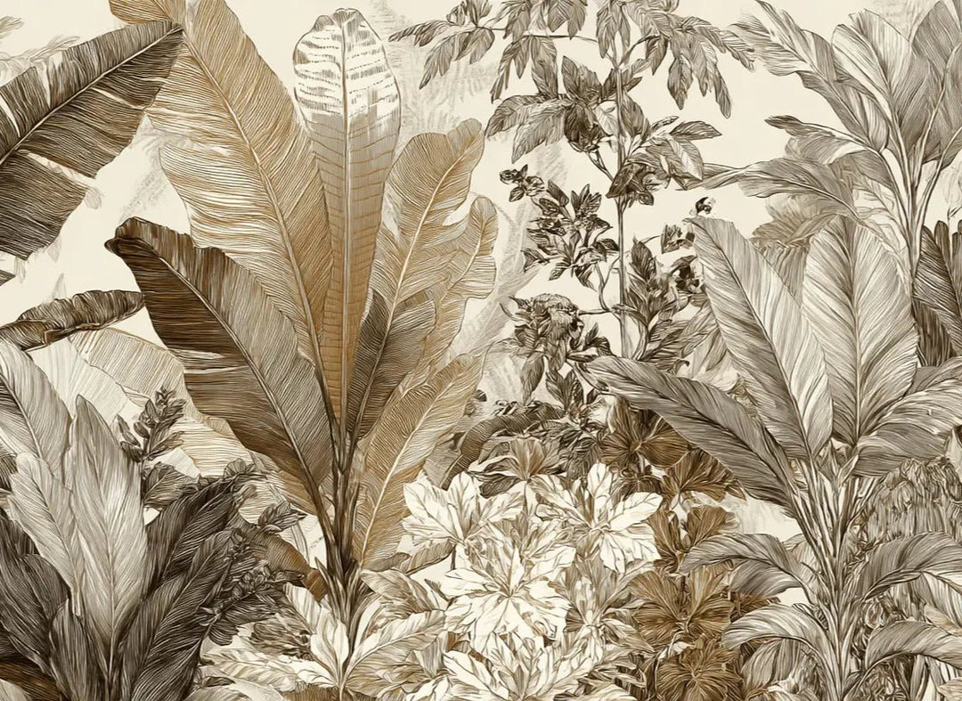 Voyage en jungle vintage - Papier peint botanique au charme rétro - Illulart: Papier peint panoramique