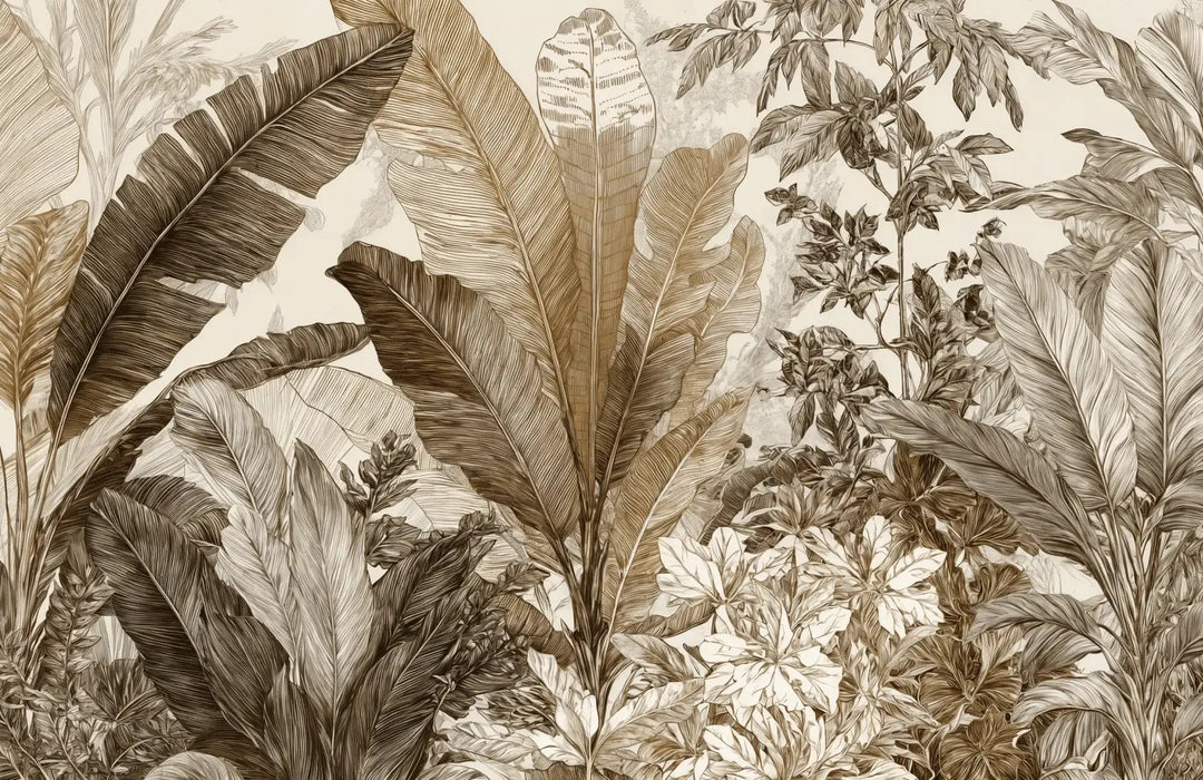 Voyage en jungle vintage - Papier peint botanique au charme rétro - Illulart: Papier peint panoramique