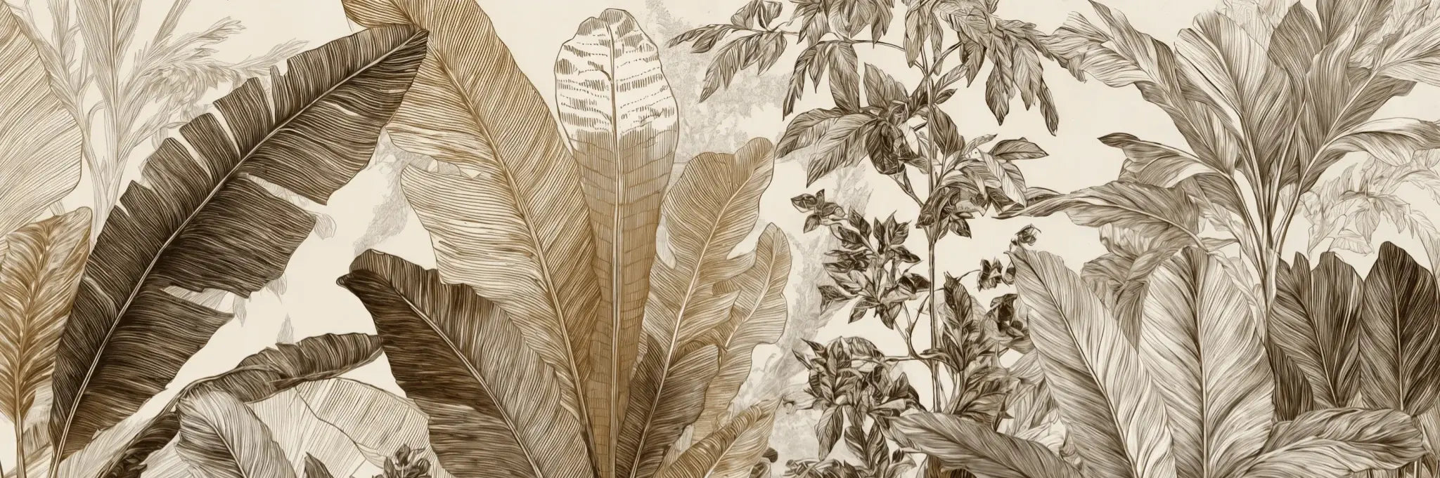 Voyage en jungle vintage - Papier peint botanique au charme rétro - Illulart: Papier peint panoramique