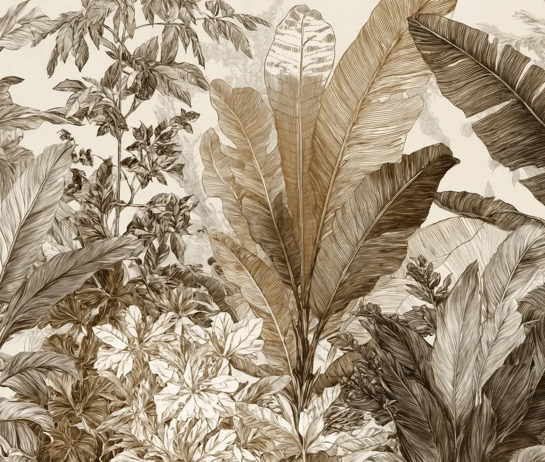 Voyage en jungle vintage - Papier peint botanique au charme rétro - Illulart: Papier peint panoramique