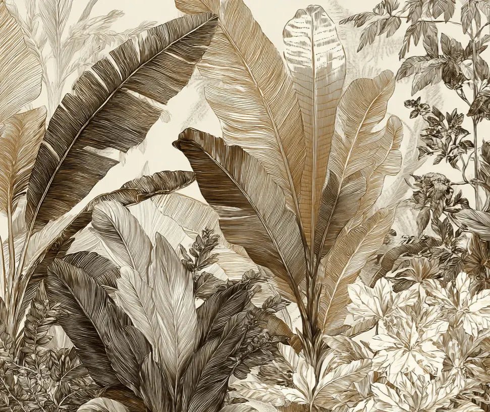 Voyage en jungle vintage - Papier peint botanique au charme rétro - Illulart: Papier peint panoramique