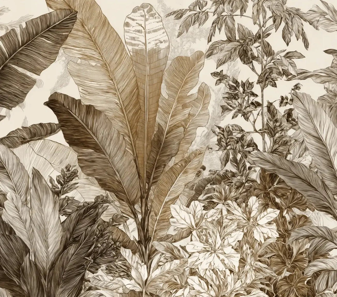 Voyage en jungle vintage - Papier peint botanique au charme rétro - Illulart: Papier peint panoramique