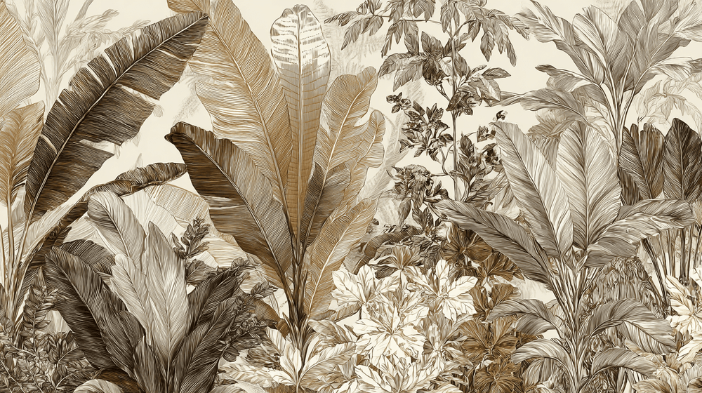 Voyage en jungle vintage - Papier peint botanique au charme rétro - Illulart: Papier peint panoramique